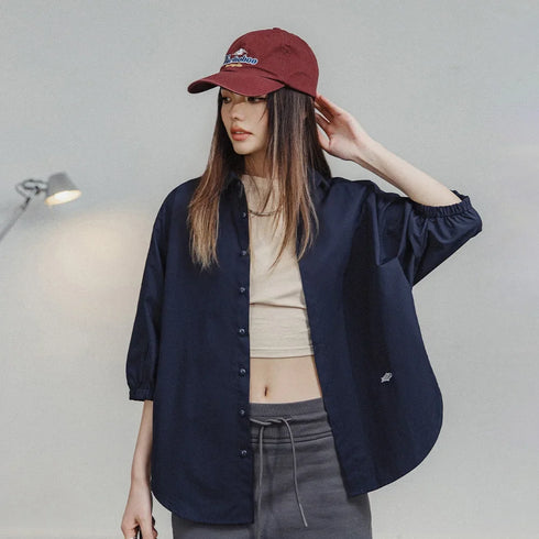 Women's 3/4 Sleeve Loose Blouse – Batwing Casual Shirt with Stand Collar, Spring & Summer Top